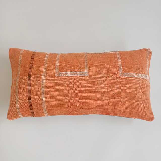 Moroccan Cactus Silk Cushion Cover, Handmade Orange Sabra Lumbar Pillow, Boho 24''x12''/60x30 cm - image 1