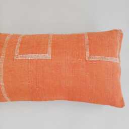 Moroccan Cactus Silk Cushion Cover, Handmade Orange Sabra Lumbar Pillow, Boho 24''x12''/60x30 cm - thumbnail 2