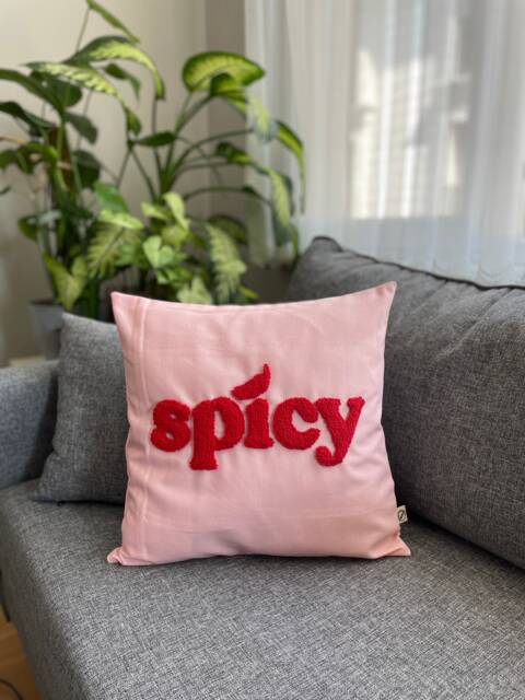"Handmade Punch Needle Pillow Cover Pink Linen, " - image 1