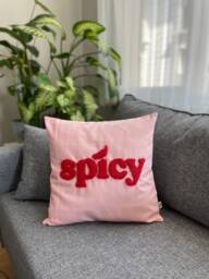 "Handmade Punch Needle Pillow Cover Pink Linen, " - thumbnail 1