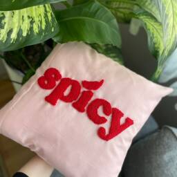 "Handmade Punch Needle Pillow Cover Pink Linen, " - thumbnail 3