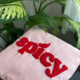 "Handmade Punch Needle Pillow Cover Pink Linen, " - thumbnail 4