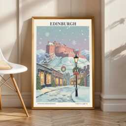 Edinburgh Castle Winter Poster - Scotland Christmas Wall Art Cityscape Gift Travel Decor Holiday - thumbnail 1