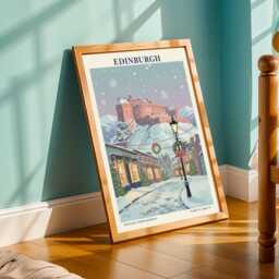 Edinburgh Castle Winter Poster - Scotland Christmas Wall Art Cityscape Gift Travel Decor Holiday - thumbnail 2