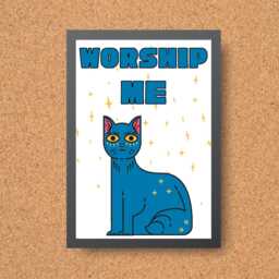 Funny Cat A4 Poster Print, High Quality Cartoon Art, Celestial Wall Decor, Original Artist Vibrant Quirky Decor - thumbnail 3