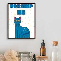 Funny Cat A4 Poster Print, High Quality Cartoon Art, Celestial Wall Decor, Original Artist Vibrant Quirky Decor - thumbnail 2