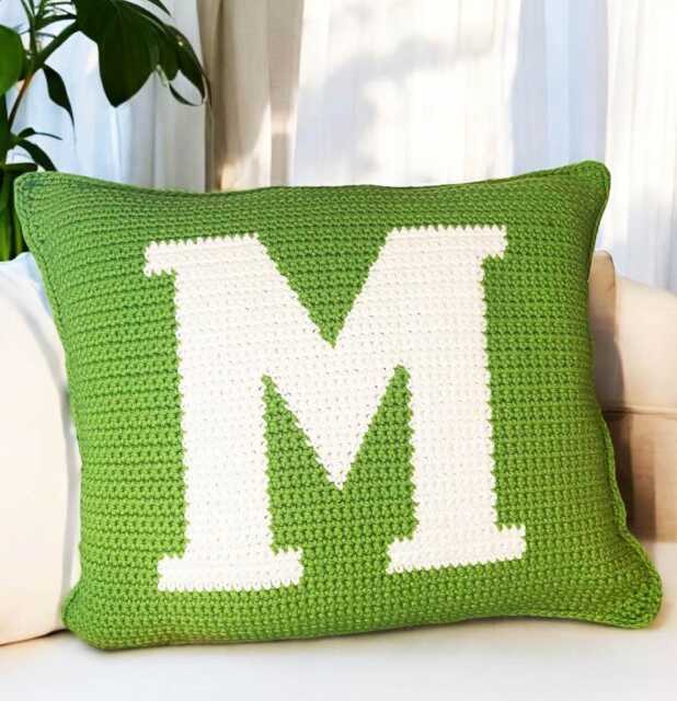 Letter M Crochet Pillow Pattern, Initial Monogram - PDF Pattern - image 1