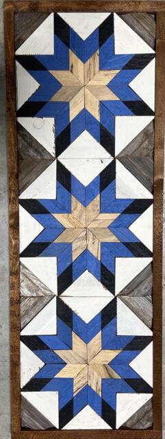 Amish Barn Quilt Wall Art 30 X 10.5 Blue & Black Stars - image 1