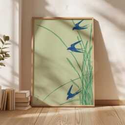 Minimalist Bird Art Print - Nature Illustration With Green Background Flying Birds Decor - thumbnail 2
