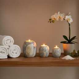 Handmade Onyx Candle Holders - Set Of 4, Marble Vein Stone Accent - thumbnail 2