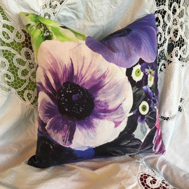 Floral Linen Cushion Cover Oriana Crocus, Handmade 45x45cm - image 1