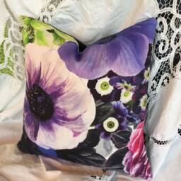 Floral Linen Cushion Cover Oriana Crocus, Handmade 45x45cm - thumbnail 2
