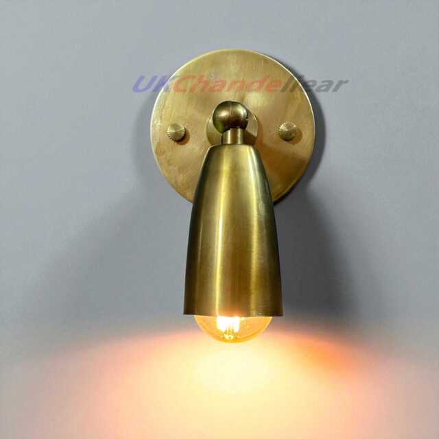 Mid-Century Modern Brass Wall Sconce - Hard Wired Hallway Light Raw Brass -Industrial Lamp - image 1