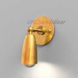 Mid-Century Modern Brass Wall Sconce - Hard Wired Hallway Light Raw Brass -Industrial Lamp - thumbnail 2
