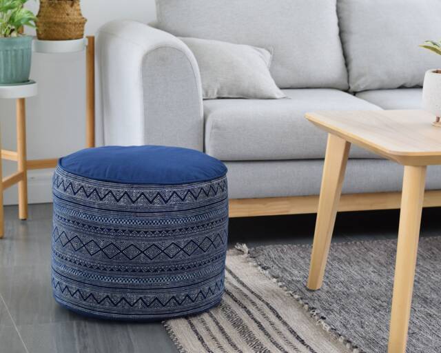 Handspun Hmong Indigo Fabric Pouf Ottoman Ethnic Tribal Pillow, 18x14 - image 1