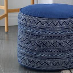 Handspun Hmong Indigo Fabric Pouf Ottoman Ethnic Tribal Pillow, 18x14 - thumbnail 2