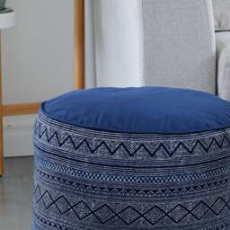 Handspun Hmong Indigo Fabric Pouf Ottoman Ethnic Tribal Pillow, 18x14 - thumbnail 3