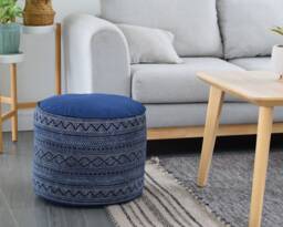 Handspun Hmong Indigo Fabric Pouf Ottoman Ethnic Tribal Pillow, 18x14