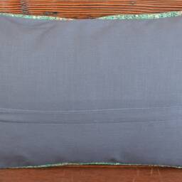 Vintage Handwoven Kilim Pillow Cover - Aqua, Coral, Turkish Cushion - 12x20In - thumbnail 4