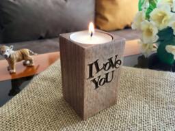 "Wooden Candle Holder With Engraved ""I Love You" - thumbnail 1