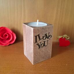 "Wooden Candle Holder With Engraved ""I Love You" - thumbnail 4