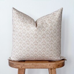 Cream Block Print Pillow Cover - Beige Hand Linen Accent Designer Cushion Modern Farmhouse Decor Kiley - thumbnail 2