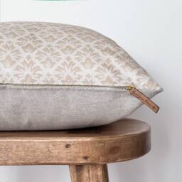 Cream Block Print Pillow Cover - Beige Hand Linen Accent Designer Cushion Modern Farmhouse Decor Kiley - thumbnail 3