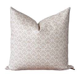 Cream Block Print Pillow Cover - Beige Hand Linen Accent Designer Cushion Modern Farmhouse Decor Kiley