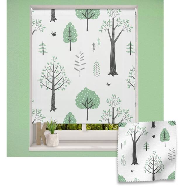 Mint Woodland Trees Roller Blind, Children's Made To Measure, Tree Woodland Blind - image 1