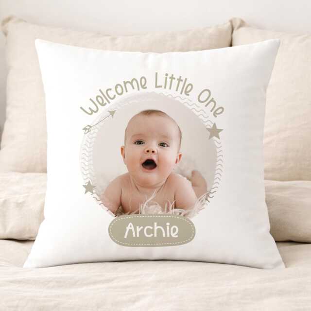 Baby Photo Cushion Newborn Name Pillow - Soft Nursery Decor, Custom Print, Durable Zip Fastening - image 1