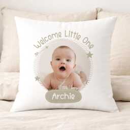Baby Photo Cushion Newborn Name Pillow - Soft Nursery Decor, Custom Print, Durable Zip Fastening