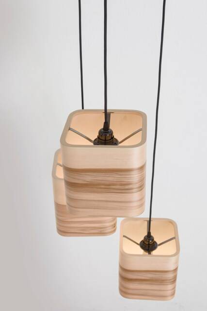 Red Gum Wood Veneer Chandelier, Three-Light Pendant Light Fixture, Living Dining Lighting - image 1