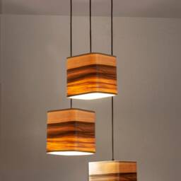 Red Gum Wood Veneer Chandelier, Three-Light Pendant Light Fixture, Living Dining Lighting - thumbnail 2
