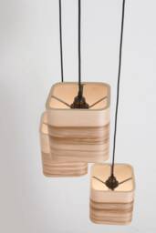 Red Gum Wood Veneer Chandelier, Three-Light Pendant Light Fixture, Living Dining Lighting