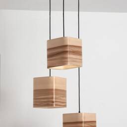 Red Gum Wood Veneer Chandelier, Three-Light Pendant Light Fixture, Living Dining Lighting - thumbnail 3