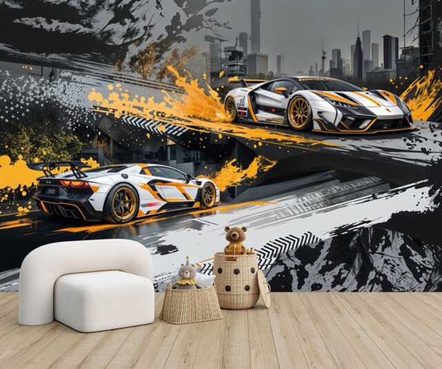 Sport Car Wall Decal, Boys Room Decor, Peel & Stick Mural - image 1