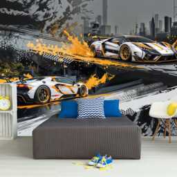 Sport Car Wall Decal, Boys Room Decor, Peel & Stick Mural - thumbnail 2