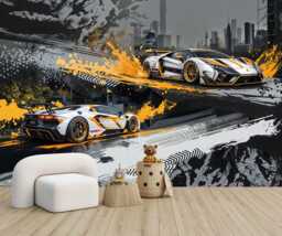Sport Car Wall Decal, Boys Room Decor, Peel & Stick Mural - thumbnail 1