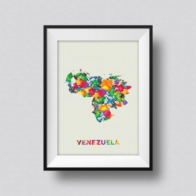Venezuela Watercolor Map Art Print Ink Splash Poster Canvas, Map