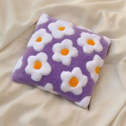 Daisy Tufted Flower Pillow - Handmade Purple Yellow Floral Pillowcase - thumbnail 3