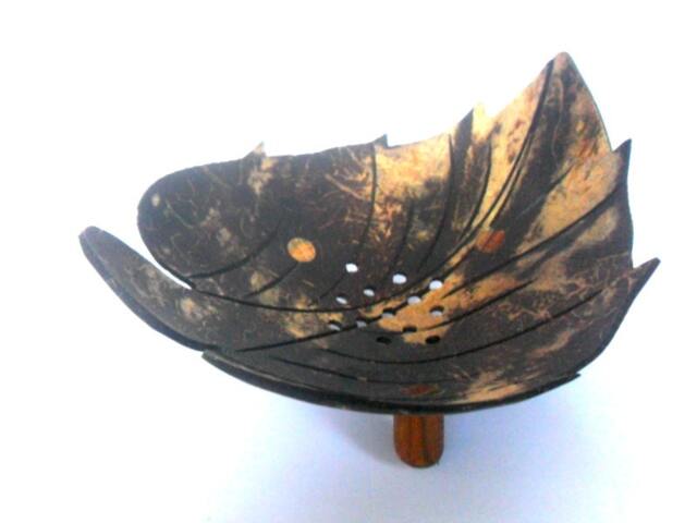 "Natural Coconut Shell Soap Dish Leaf Shape Hand Carved Handmade Wooden Carving Home Art Decor/Zen Gift 5.25""x4.25""x2.5" - image 1