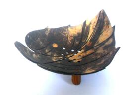 "Natural Coconut Shell Soap Dish Leaf Shape Hand Carved Handmade Wooden Carving Home Art Decor/Zen Gift 5.25""x4.25""x2.5" - thumbnail 1