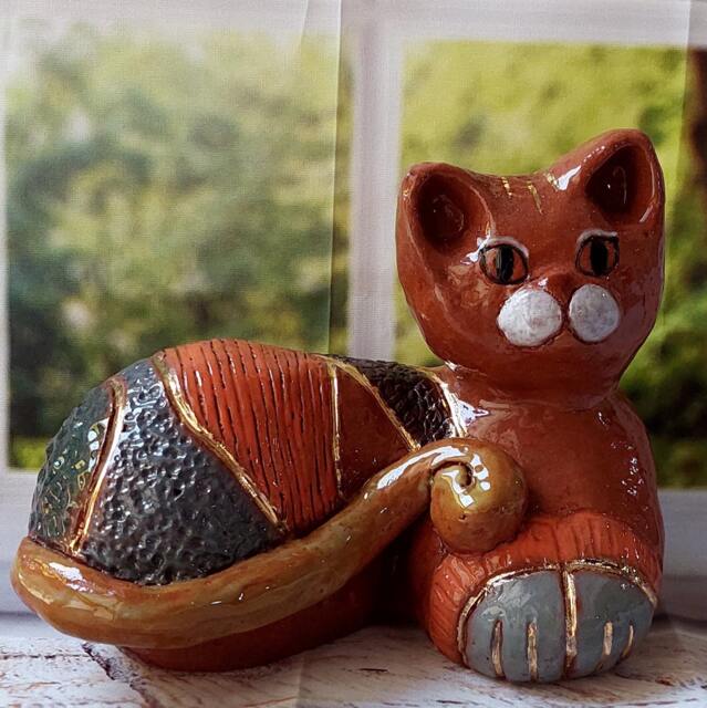Handmade Ceramic Cat Sculpture, Artistic Pottery Decor - image 1