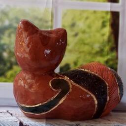 Handmade Ceramic Cat Sculpture, Artistic Pottery Decor - thumbnail 2