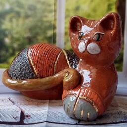 Handmade Ceramic Cat Sculpture, Artistic Pottery Decor - thumbnail 3