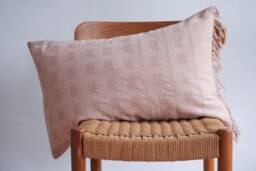 Handmade Lumbar Pillow Cover Pink Boho Fringe, Karen Tribal Textile - thumbnail 1