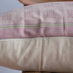 Handmade Lumbar Pillow Cover Pink Boho Fringe, Karen Tribal Textile - thumbnail 3