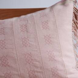 Handmade Lumbar Pillow Cover Pink Boho Fringe, Karen Tribal Textile - thumbnail 2