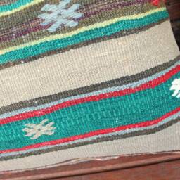 4060cm - 1624In Rectangle Vintage Handwoven Kilim Cushion Cover Striped Shades Of Green & Red - thumbnail 3