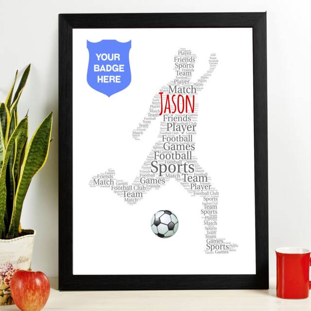Personalised Football Soccer Word Art Gift, Team Presentation Wall Art, Any Badge Included, Digital Downloadable, Printable Gift - image 1